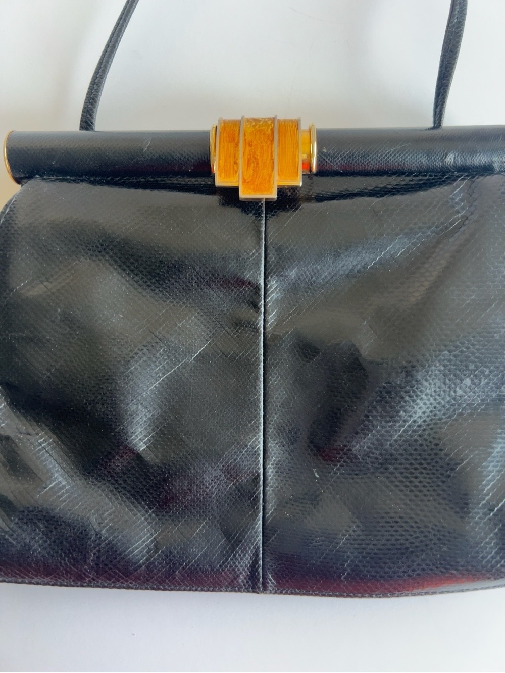 Susan Gail Genuine Snakeskin Bellido Black Vintage Crossbody Bag Made in Spain - Picture 5 of 10